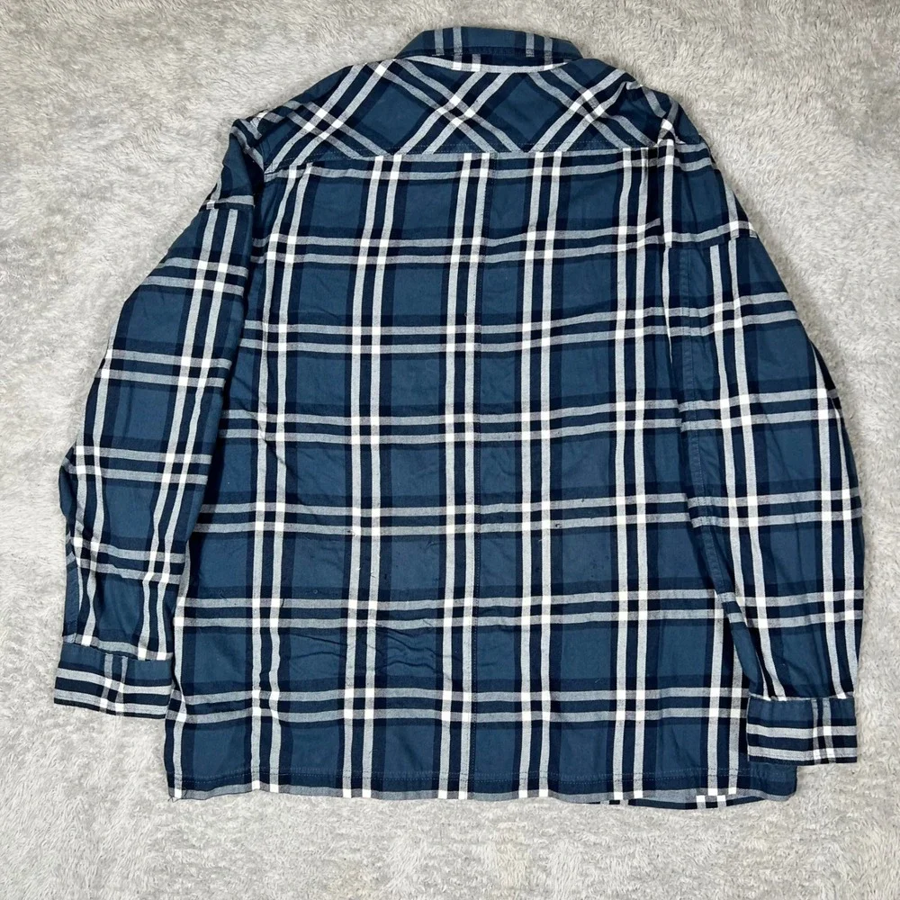 ATG Wrangler Mens 2XL Blue Plaid Flannel Shirt Elbow Patches Outdoor Utility